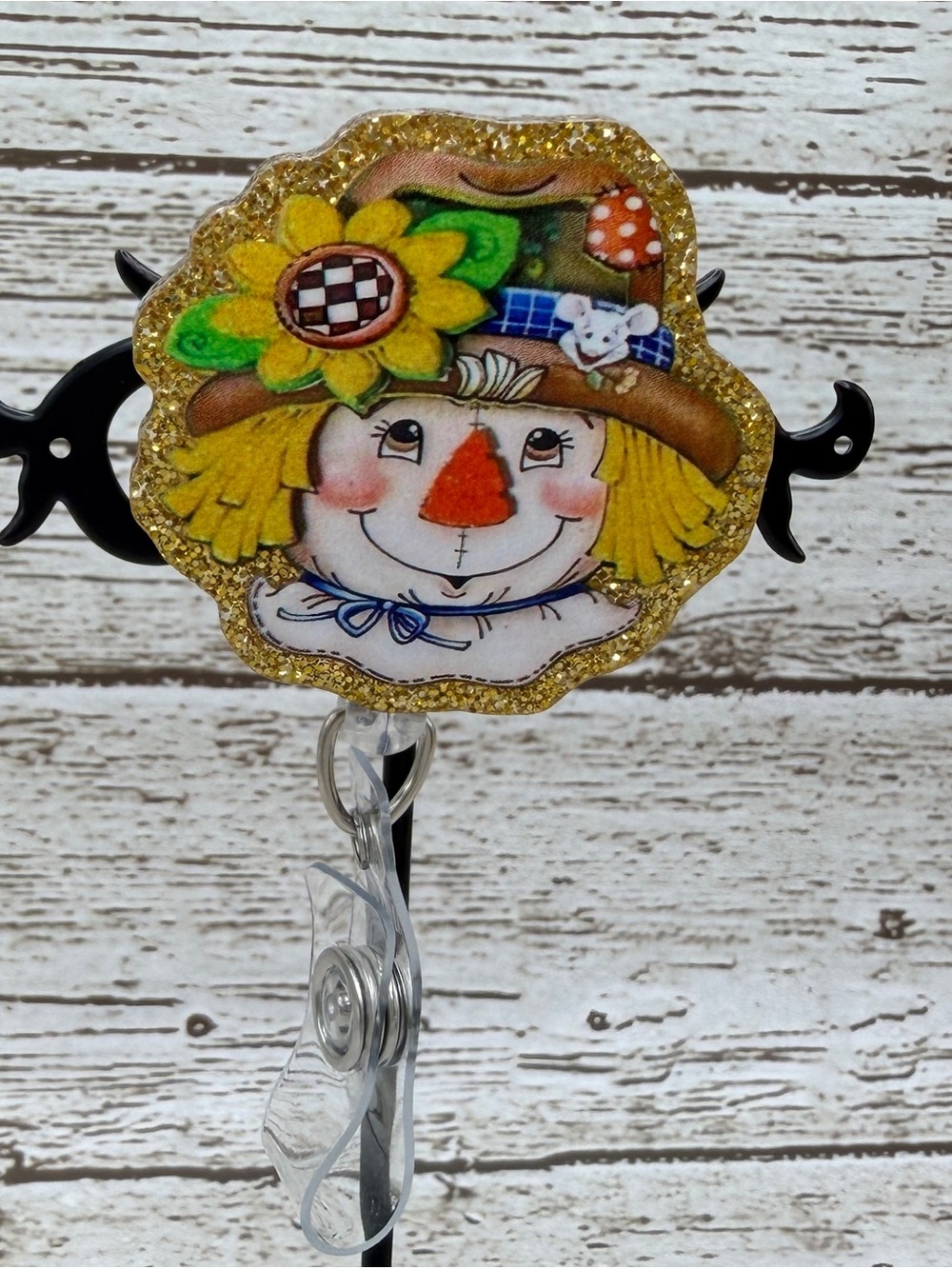 Festive Yellow Scarecrow Badge Reel